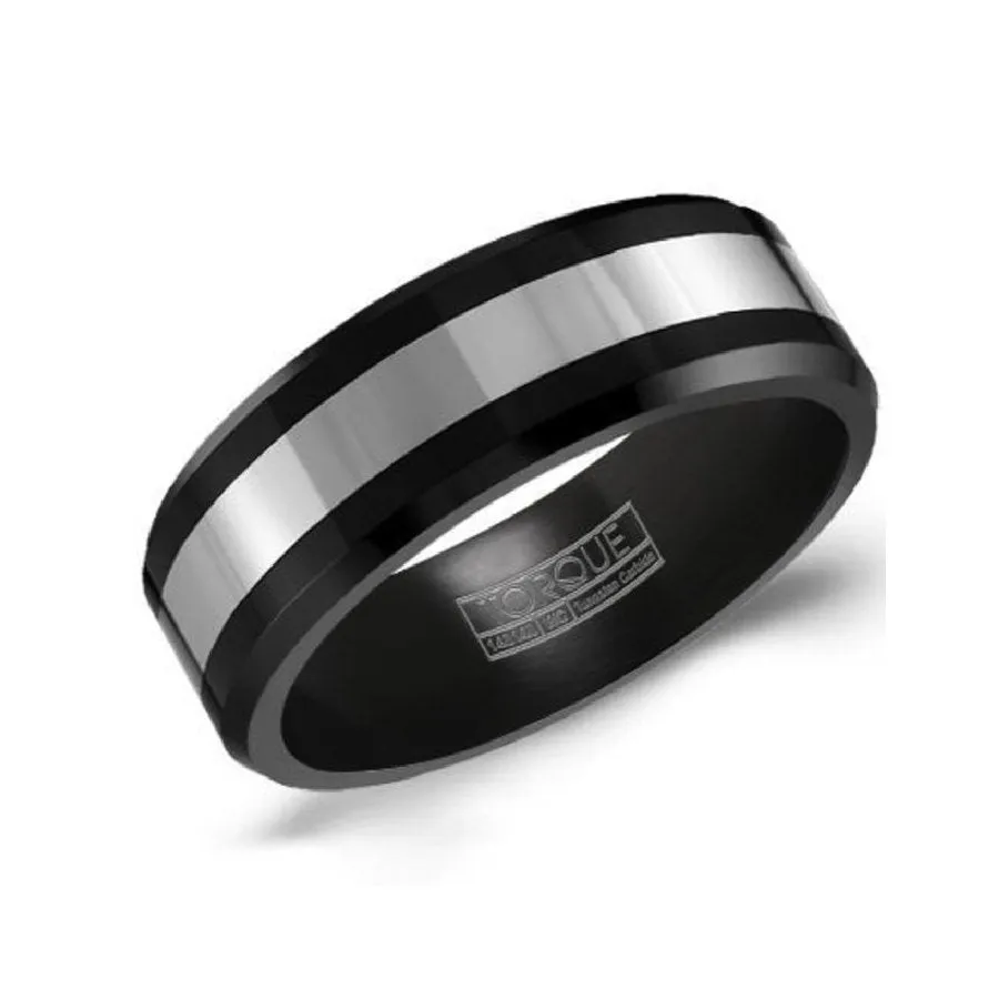 Torque (8mm) Tungsten and Black Ceramic Mens Band