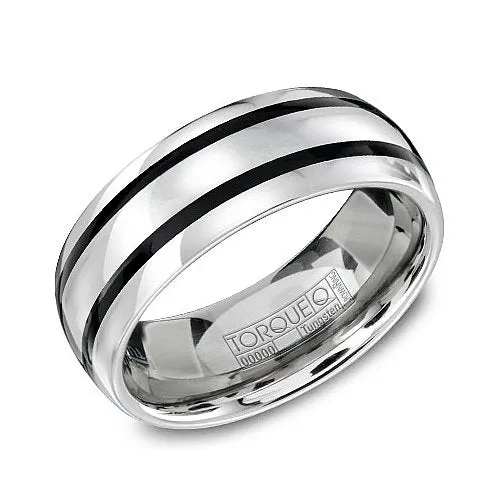 Torque (8mm) Tungsten and Black Enamel Inlay Band