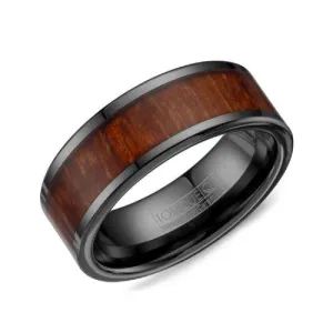 Torque (9mm) Black Ceramic with Wood Inlay Mens Band