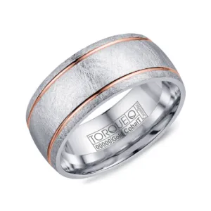 Torque (9mm) Cobalt and 10K Rose Gold Diamond Brush Mens Band
