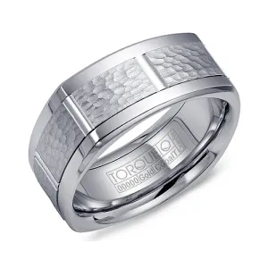 Torque (9mm) Cobalt and 10K White Gold Hammered Square Edged Band