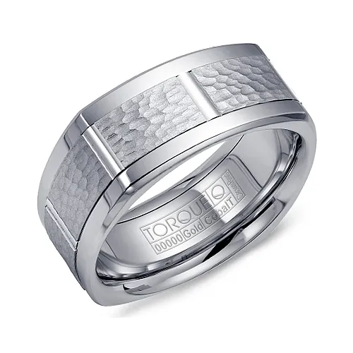 Torque (9mm) Cobalt and 10K White Gold Hammered Square Edged Band