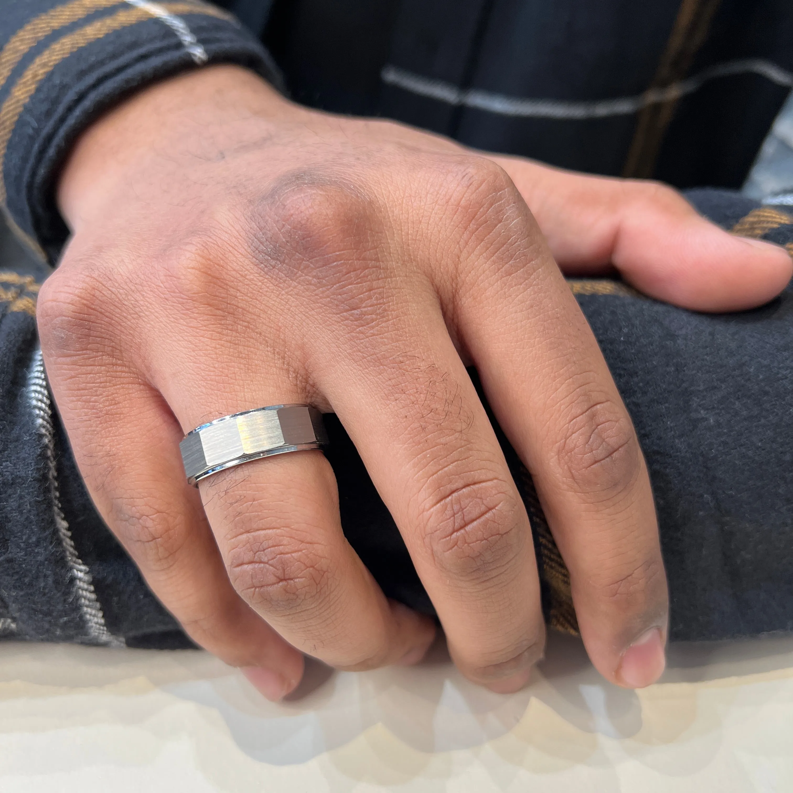 Torque Architectural Design Brushed Finish Tungsten Carbide Band
