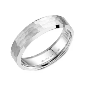 Torque White Cobalt (6mm) Hammered Finish Bevelled Mens Ring