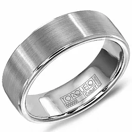 Torque White Cobalt (7mm) Brushed Mens Ring