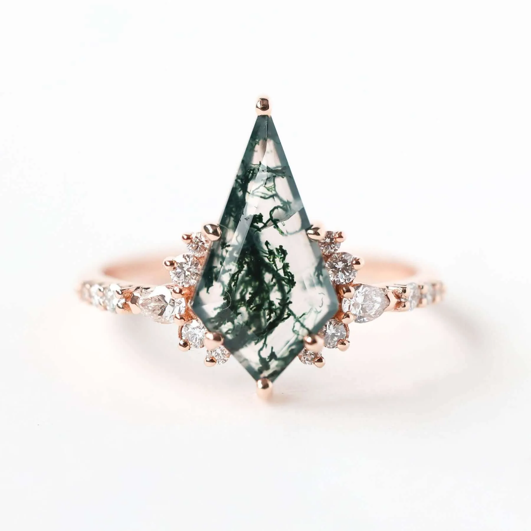 Trendolla 18K Gold Double Triangle Moss Agate And CZ Diamond Ring Set