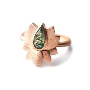 Trendolla 18K Gold Lotus Moss Agate Ring Set