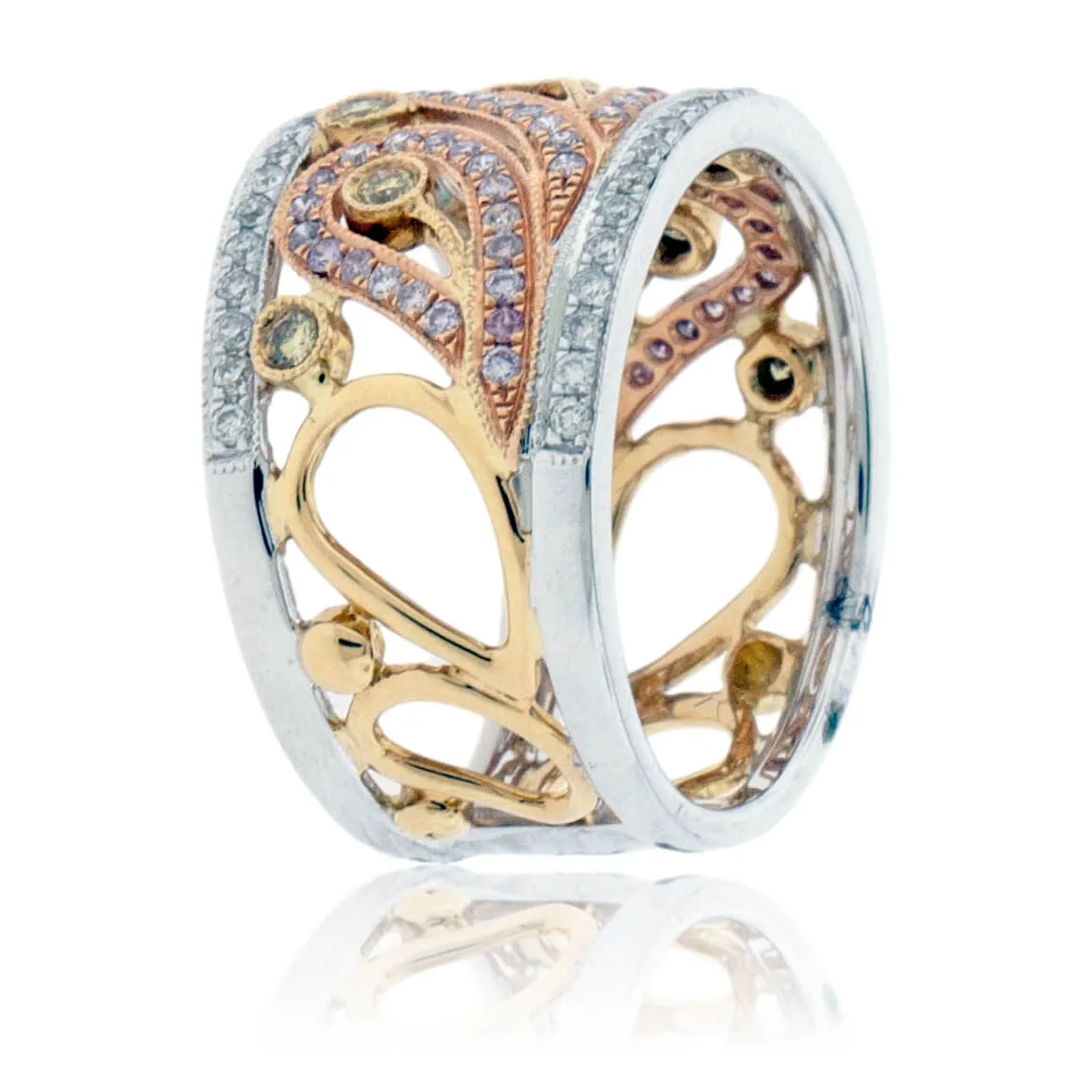 Tri-Colored Gold & Diamond Filigree Band