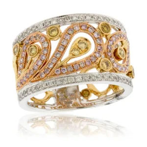 Tri-Colored Gold & Diamond Filigree Band