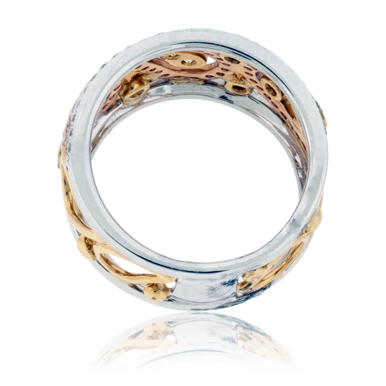 Tri-Colored Gold & Diamond Filigree Band
