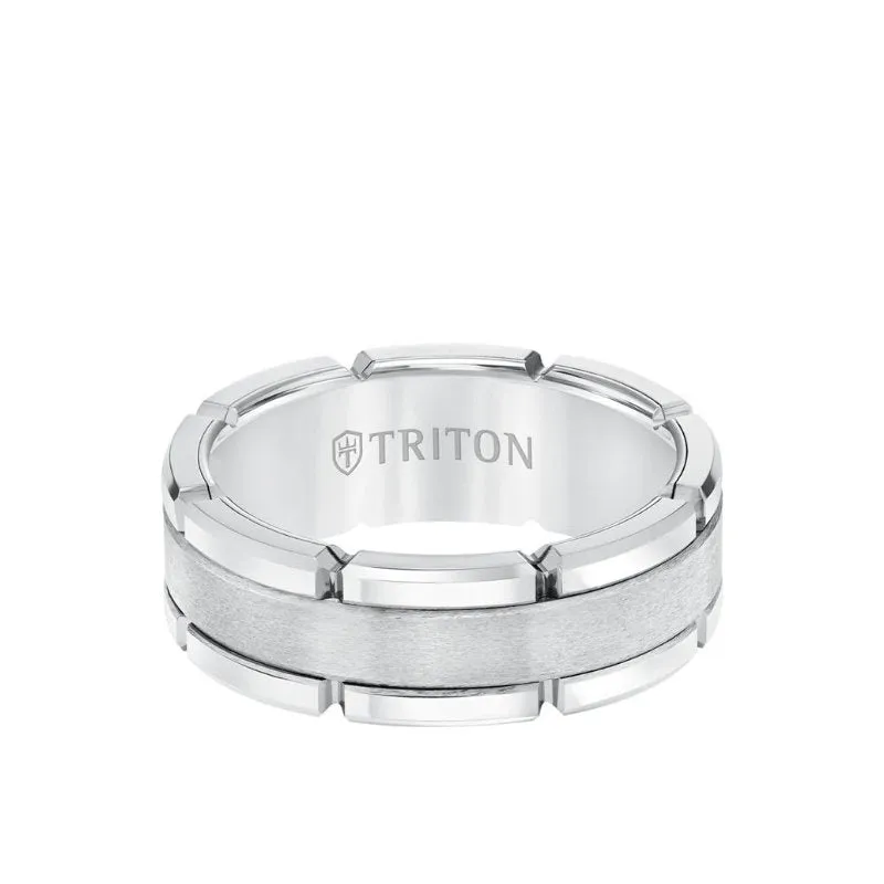 Triton (8mm) Tungsten Carbide Band - Flat Brushed Centre and Link Edge