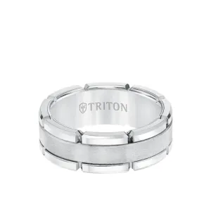 Triton (8mm) Tungsten Carbide Band - Flat Brushed Centre and Link Edge