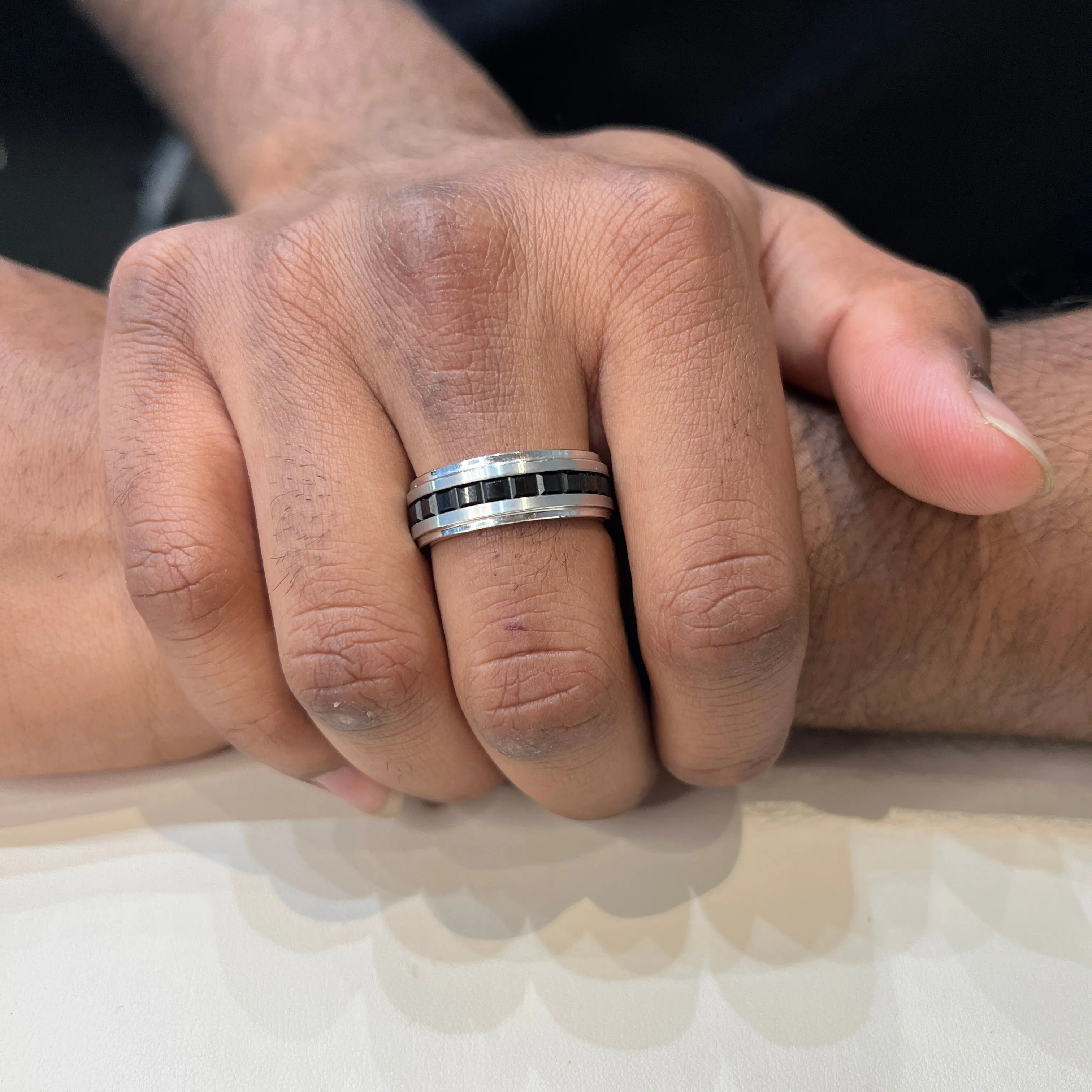 Triton (8mm) Tungsten Carbide Black Textured Cut Ring