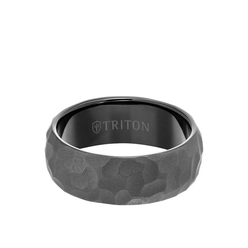 Triton 8MM Tungsten Carbide Ring - Hammered Edge To Edge