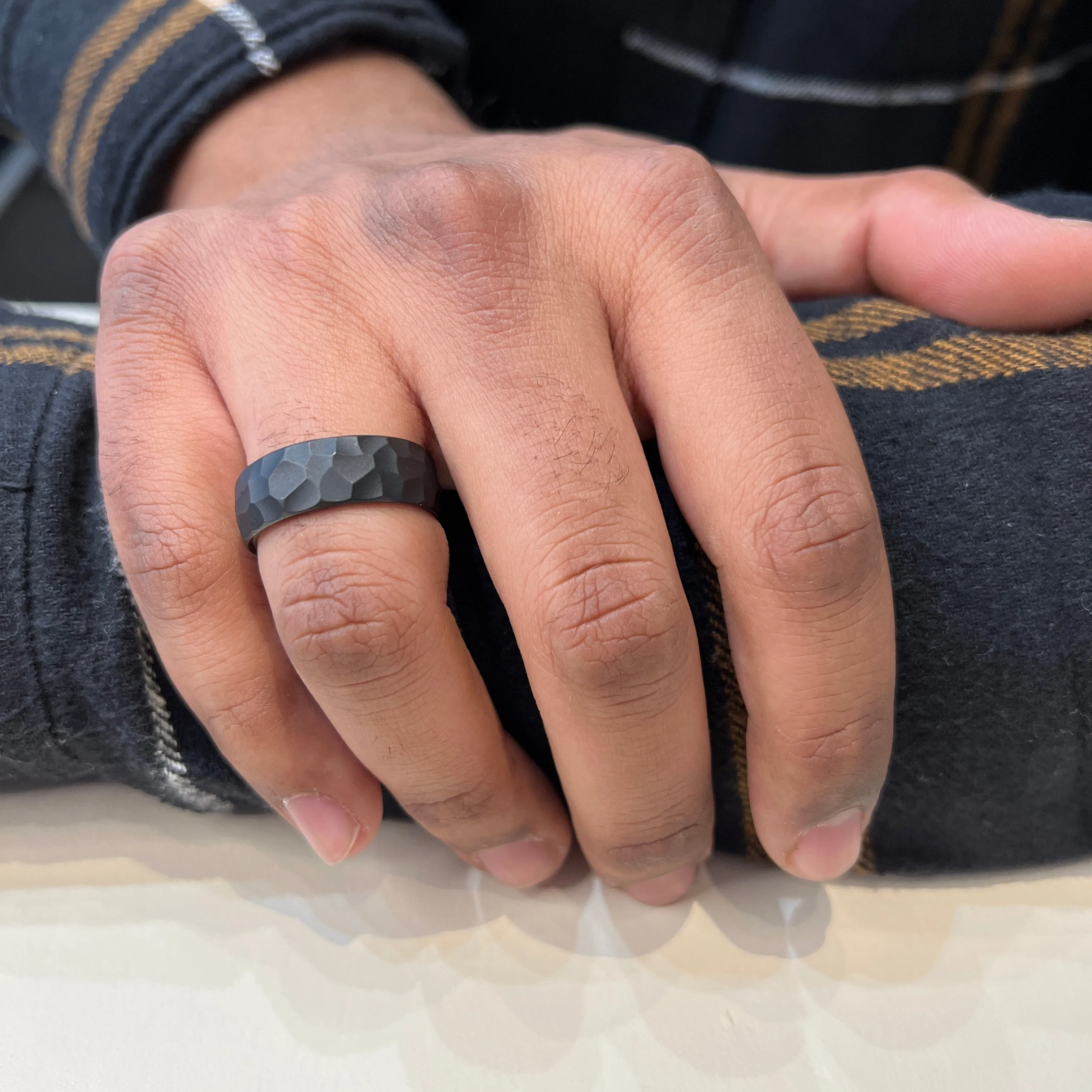 Triton 8MM Tungsten Carbide Ring - Hammered Edge To Edge