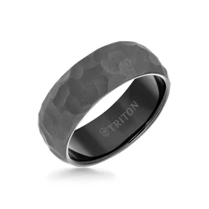 Triton 8MM Tungsten Carbide Ring - Hammered Edge To Edge