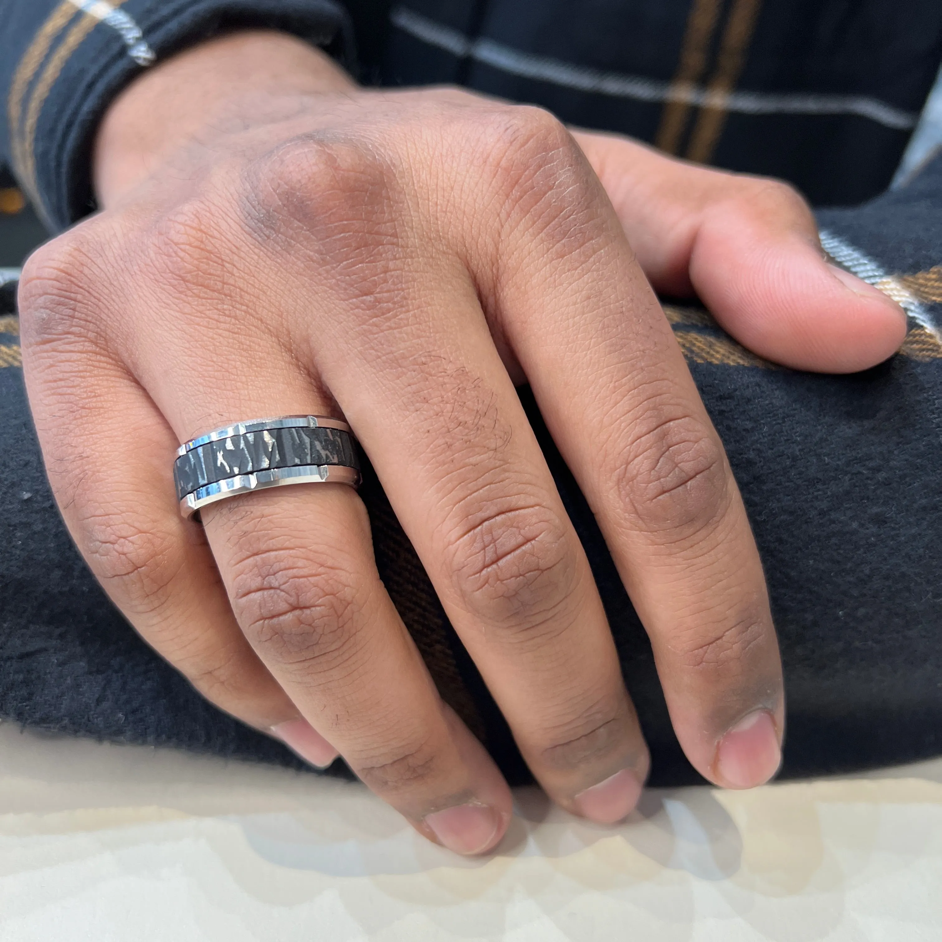 Triton (9mm) Black Sand Blast Centre Tungsten Carbide Band