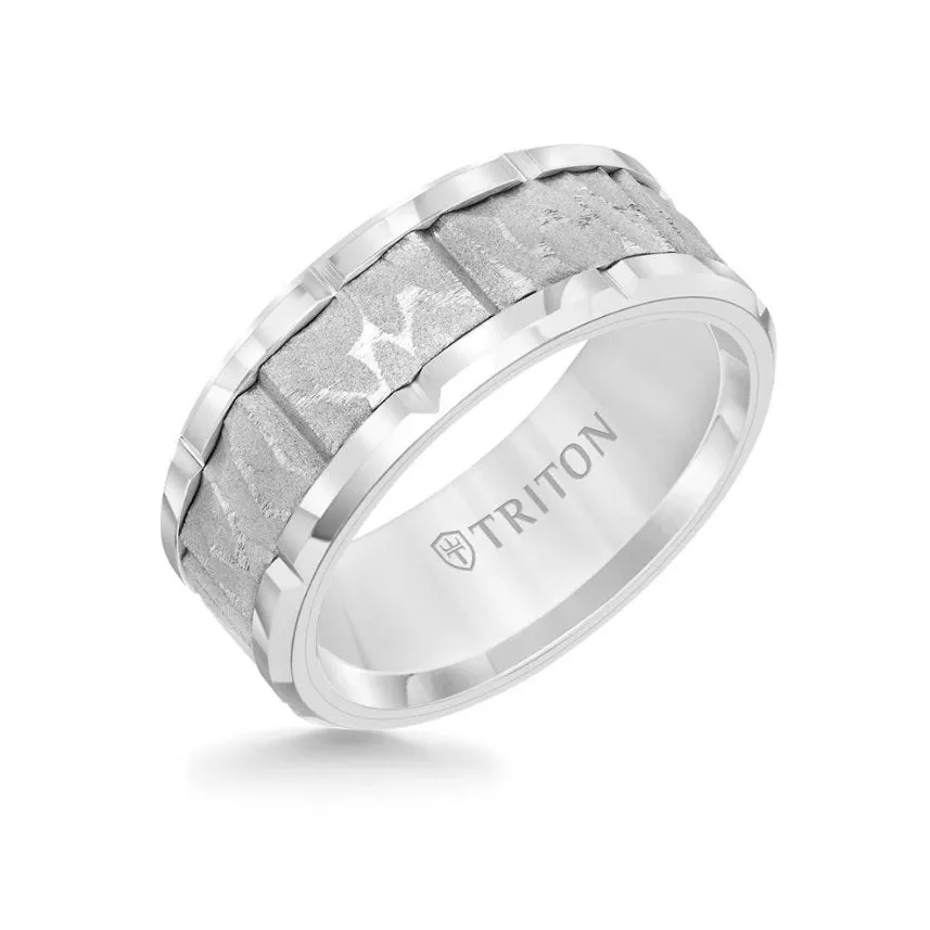 Triton (9mm) Tungsten Carbide Ring - Sandblasted Distressed Center