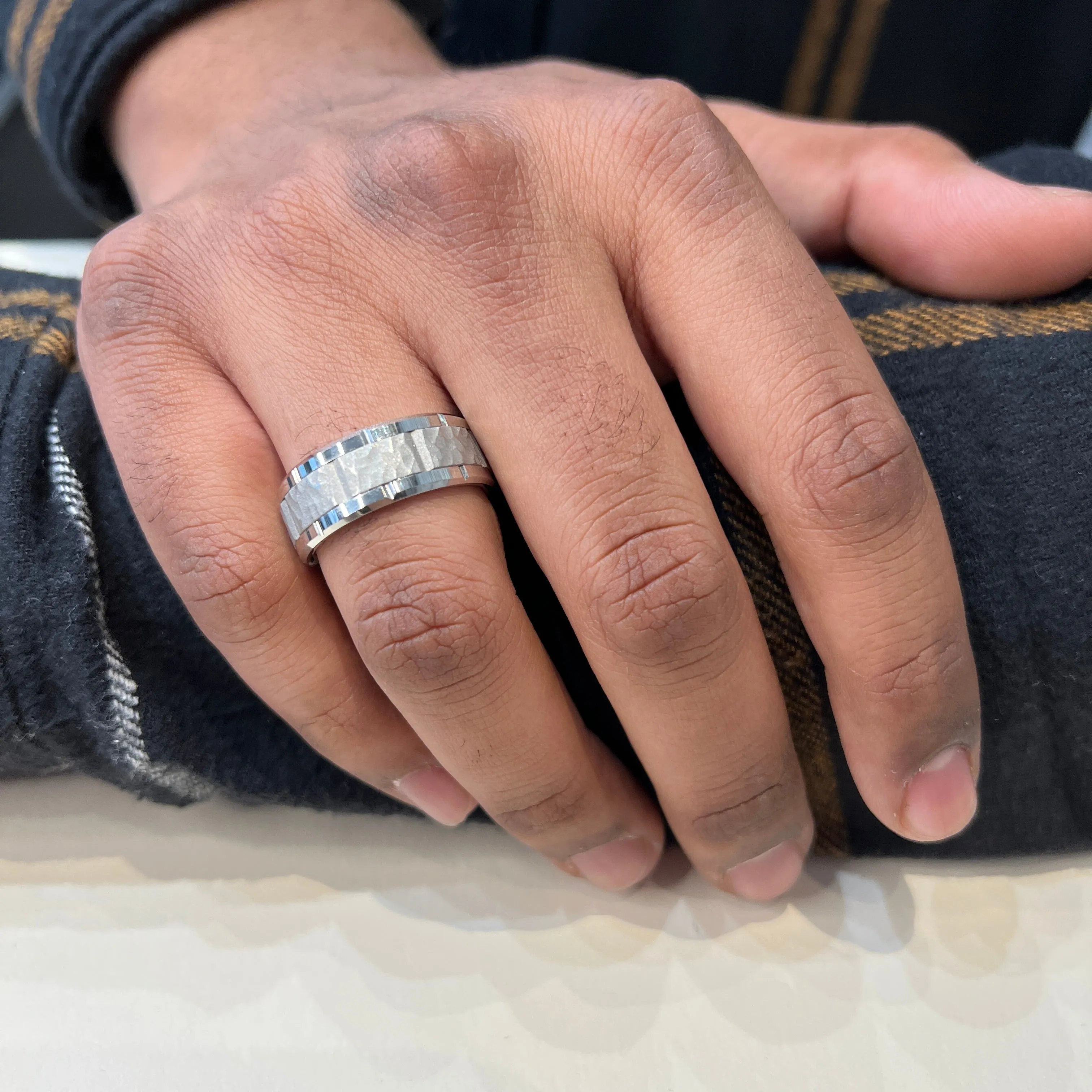 Triton (9mm) Tungsten Carbide Ring - Sandblasted Distressed Center