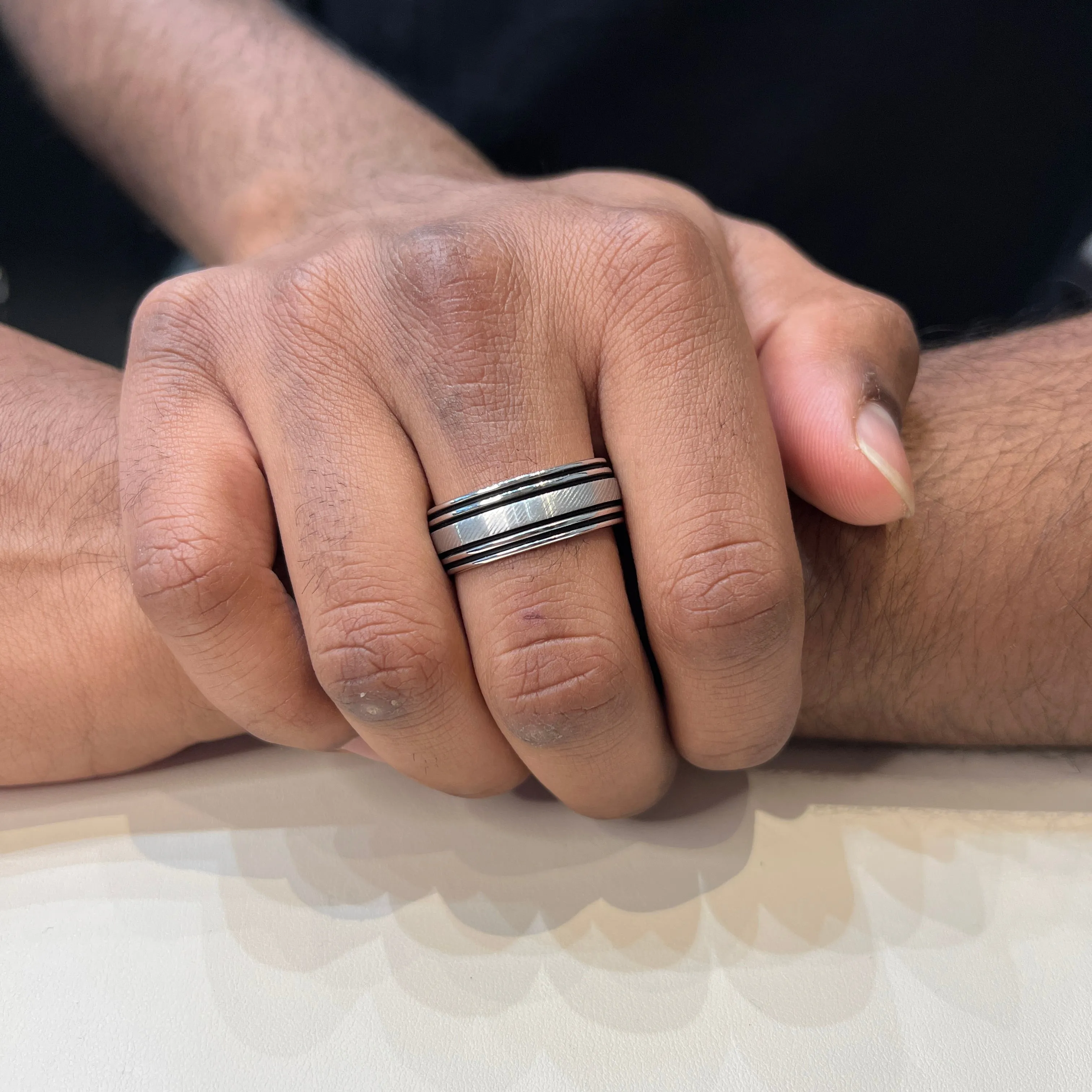 Triton (9mm) Tungsten Carbide Textured with Black Stripe Ring