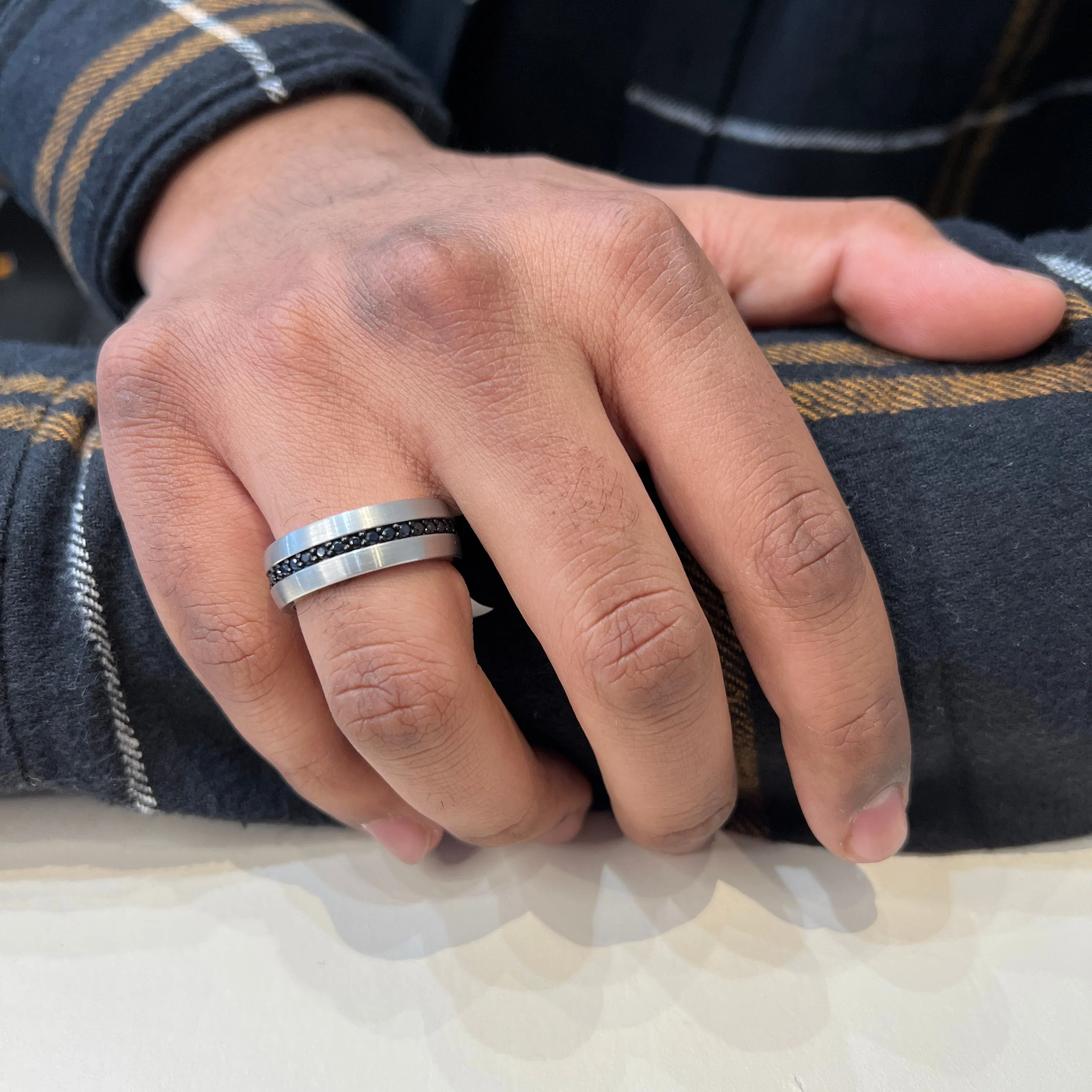 Triton Tungsten (8mm) Black Sapphire Men's Eternity Band