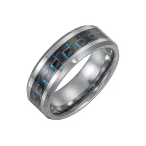 Tungsten 8mm Band with Black Carbon Fiber Inlay Blue Highlights