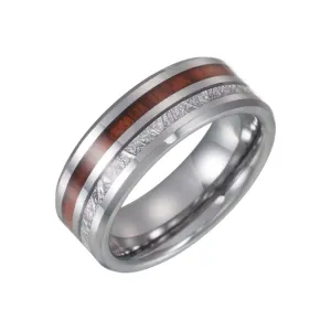 Tungsten Carbide (8mm) Imitation Meteorite and Wood Inlay Band