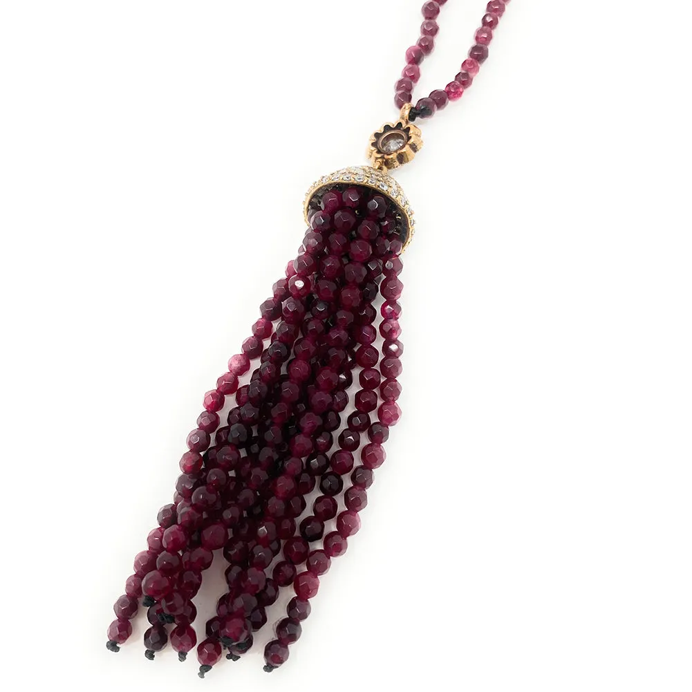 Turkish Hurrem Sultan Red Crystal Bead Long Pendant Necklace Sterling Silver Crown Gift For Teen Girls Women - Duel On Jewel