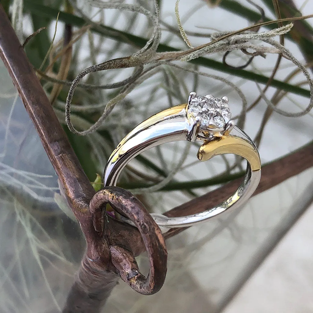 Two Tone Gold Cluster Diamond Ring in Yellow Gold Embrace