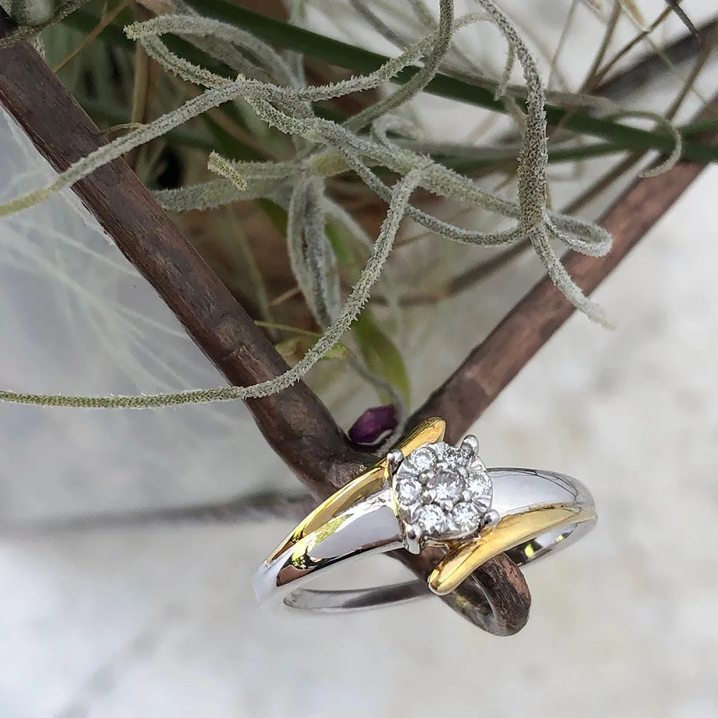 Two Tone Gold Cluster Diamond Ring in Yellow Gold Embrace