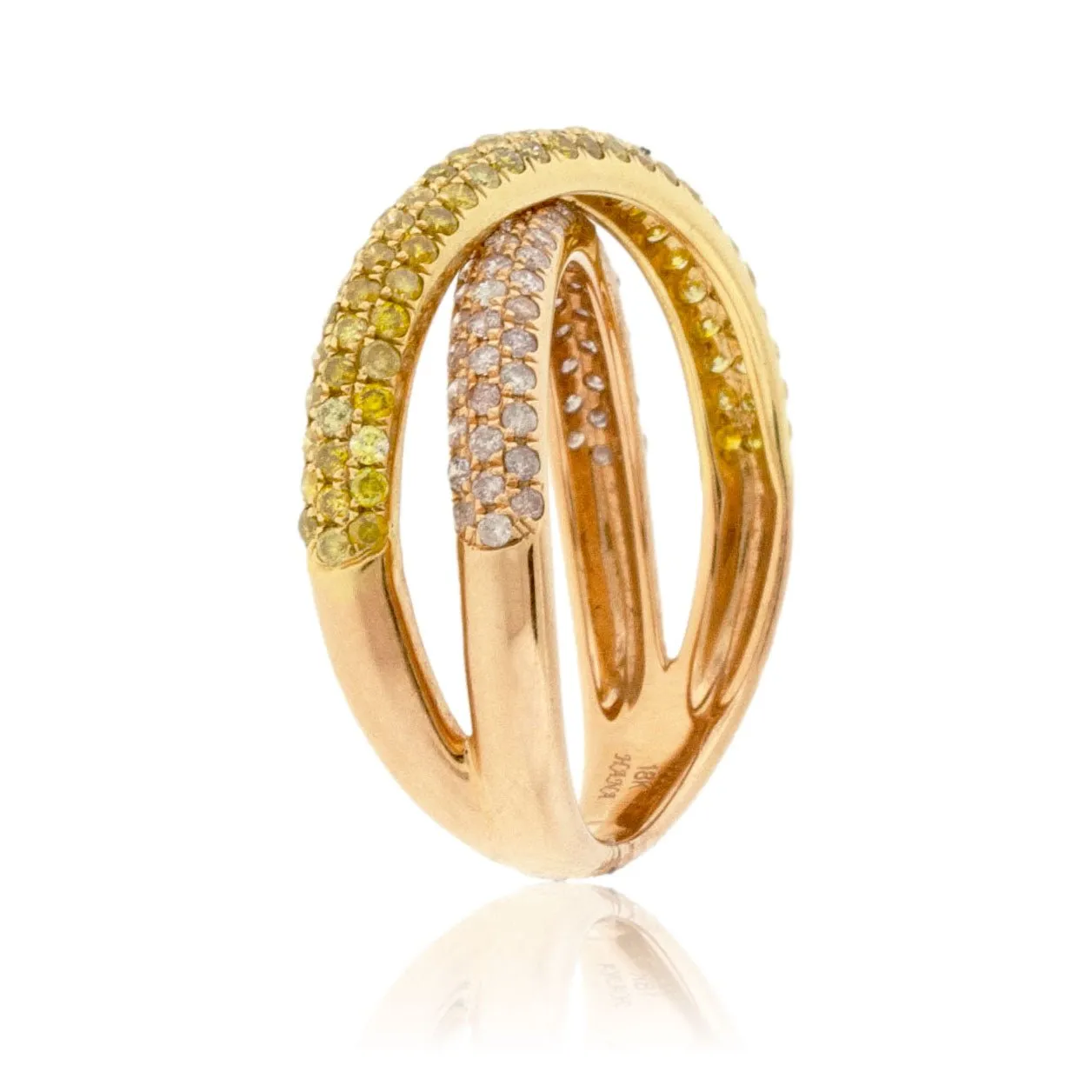 Two Tone Yellow & Rose Gold with Pink & Yellow Diamond Ring