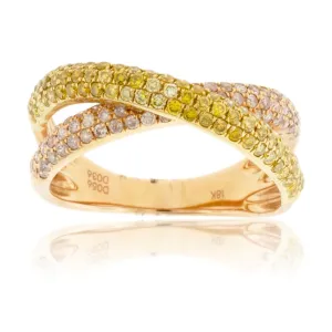Two Tone Yellow & Rose Gold with Pink & Yellow Diamond Ring
