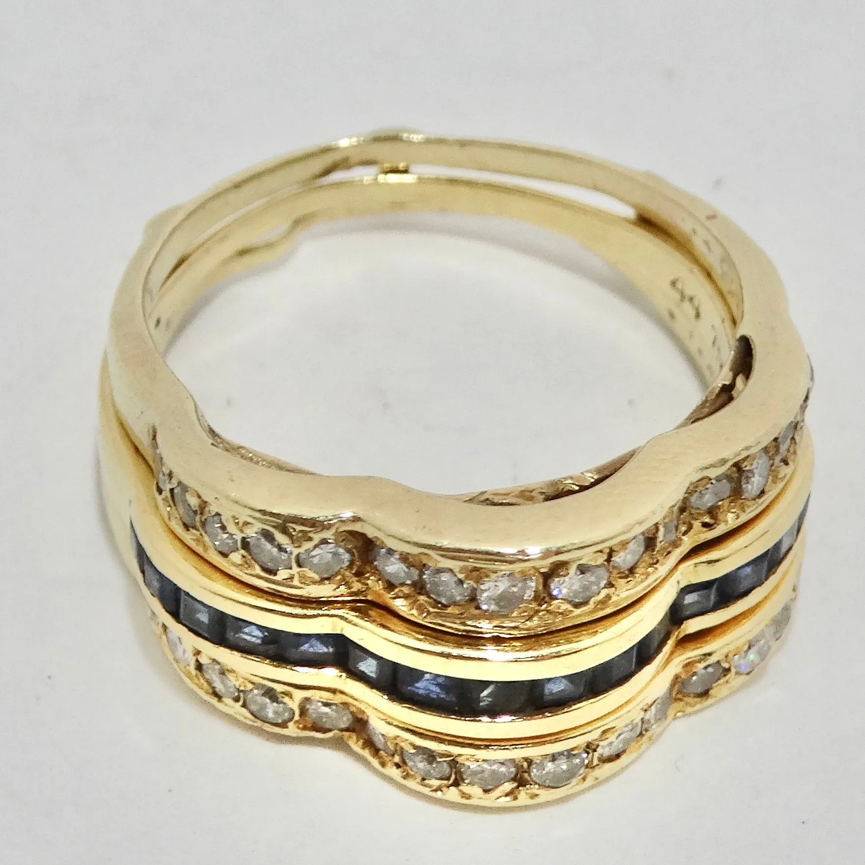 Van Cleef Inspired Set of Four Diamond, Ruby, Emerald, Sapphire 18K Gold Rings