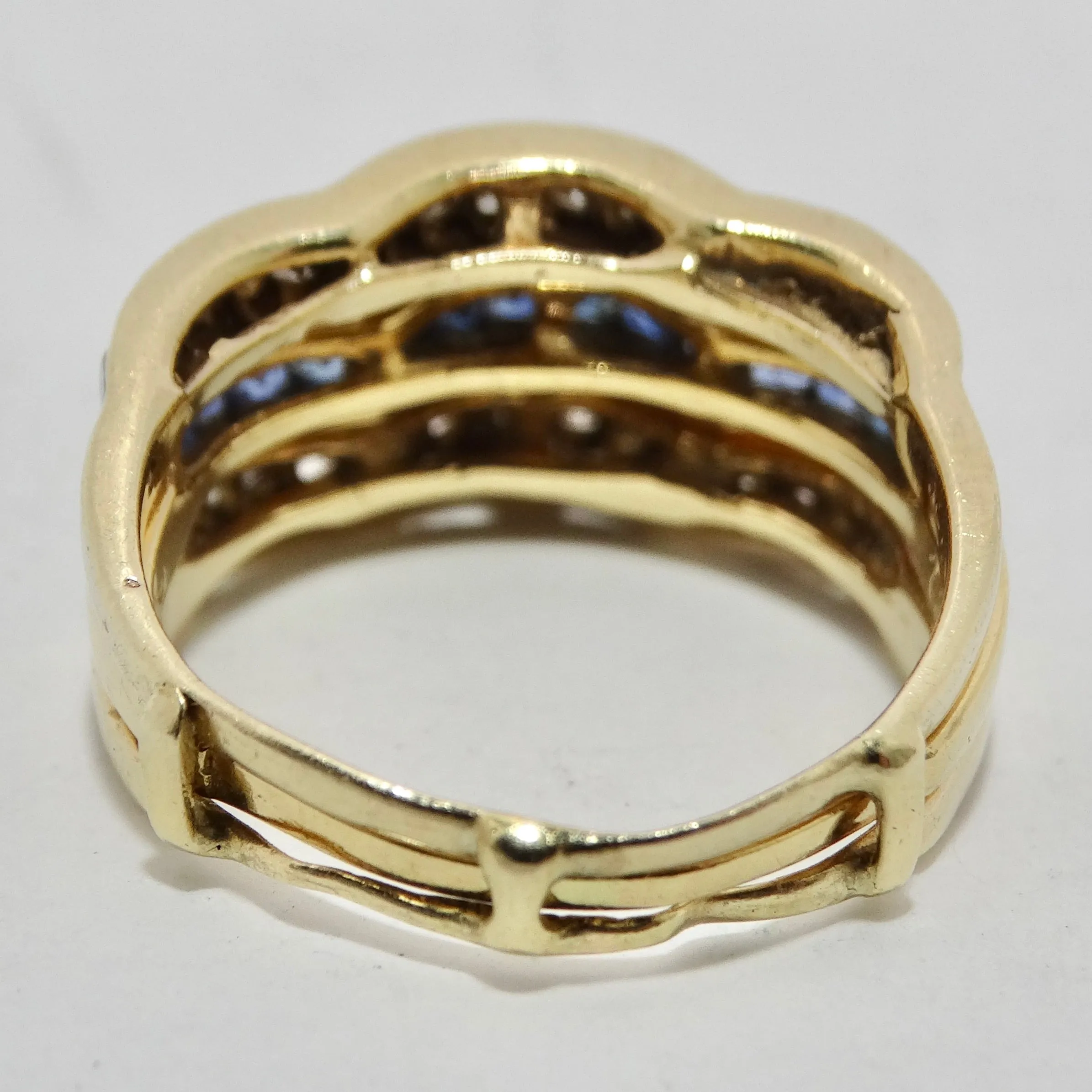 Van Cleef Inspired Set of Four Diamond, Ruby, Emerald, Sapphire 18K Gold Rings