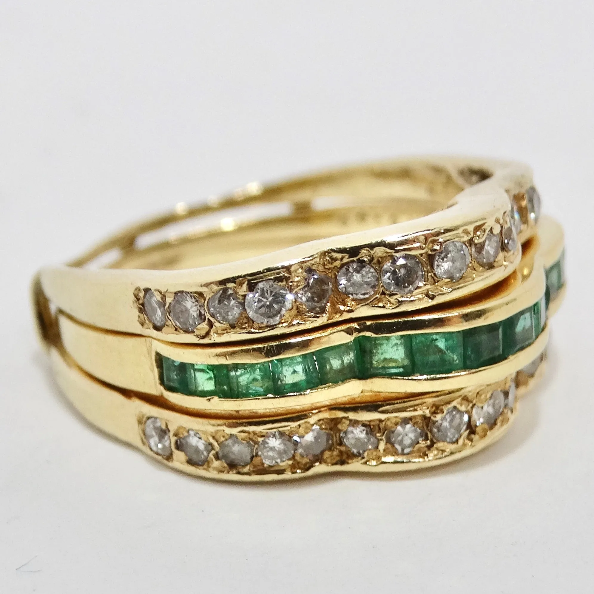 Van Cleef Inspired Set of Four Diamond, Ruby, Emerald, Sapphire 18K Gold Rings