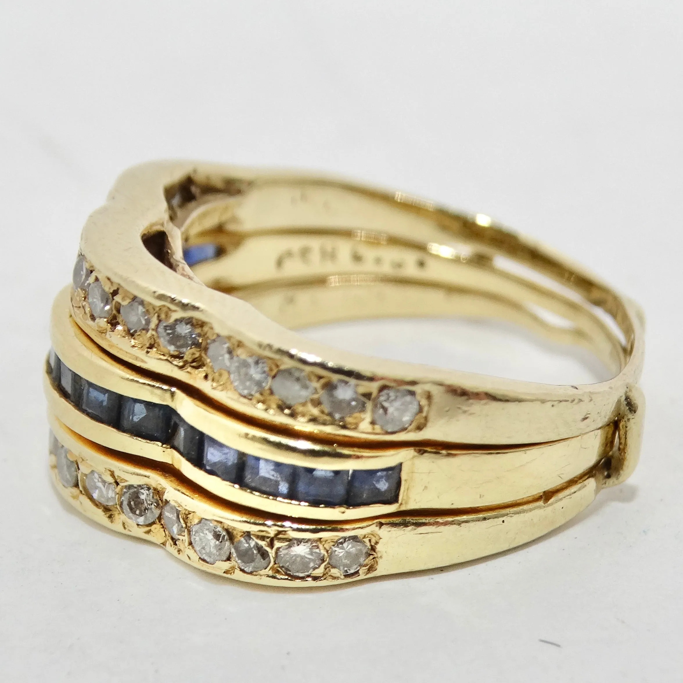 Van Cleef Inspired Set of Four Diamond, Ruby, Emerald, Sapphire 18K Gold Rings