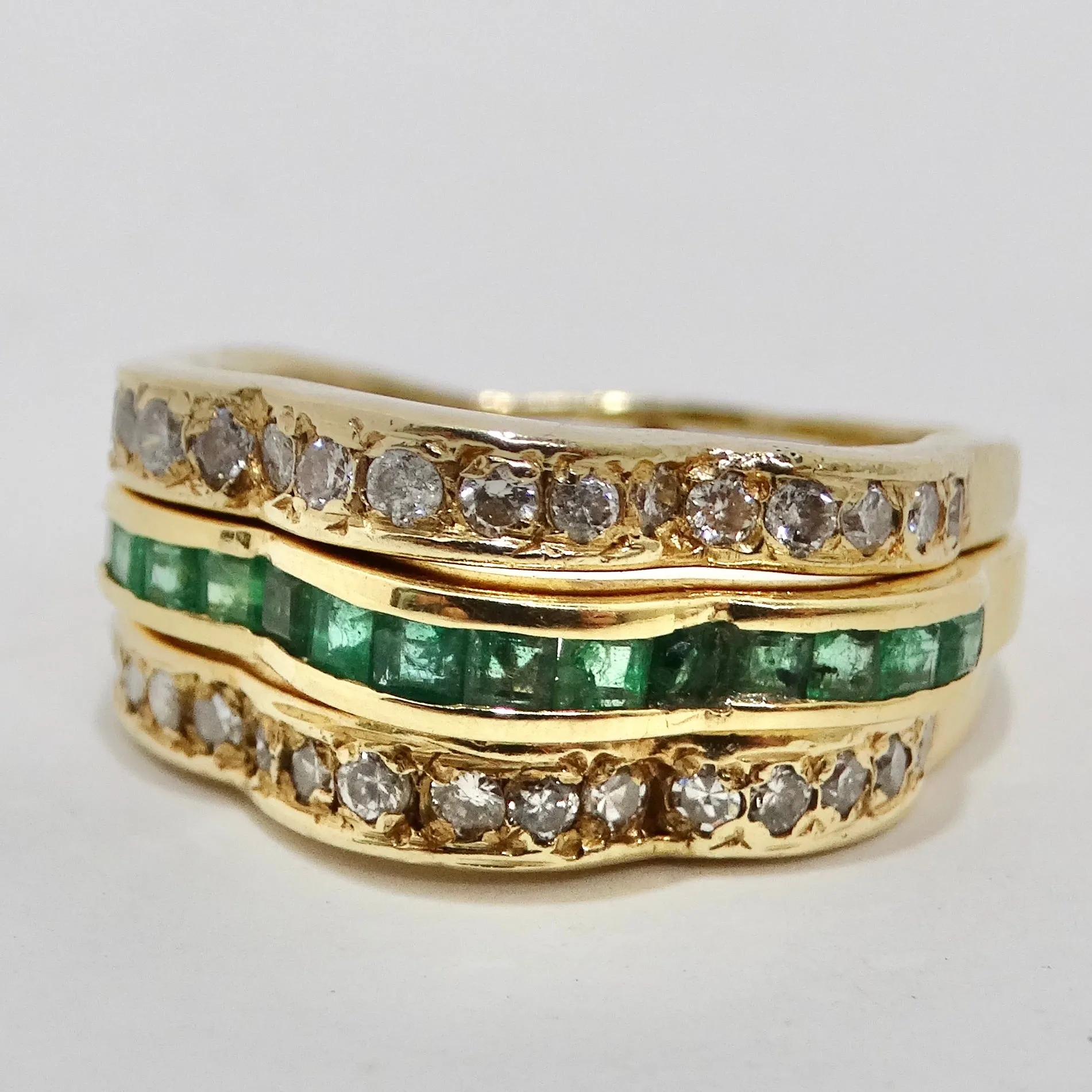 Van Cleef Inspired Set of Four Diamond, Ruby, Emerald, Sapphire 18K Gold Rings