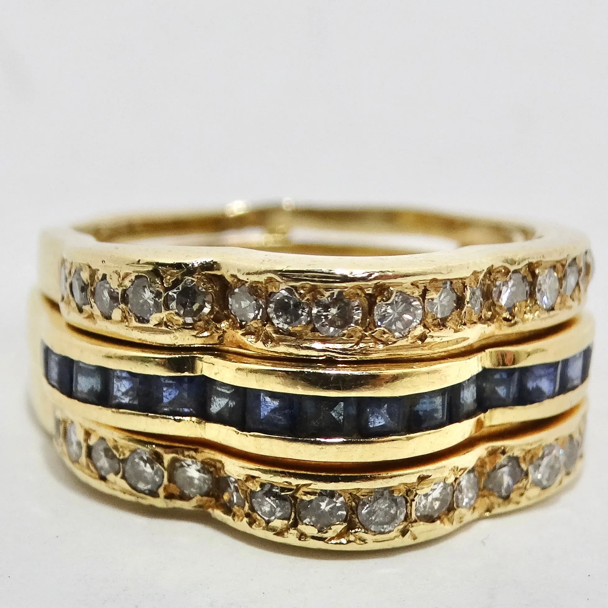 Van Cleef Inspired Set of Four Diamond, Ruby, Emerald, Sapphire 18K Gold Rings