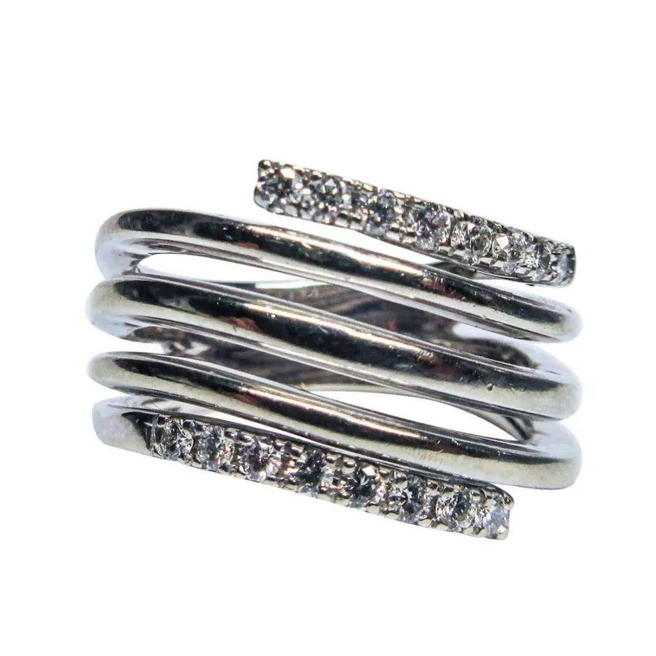 Vintage 14K White Gold and Diamond Accent Spiral Ring