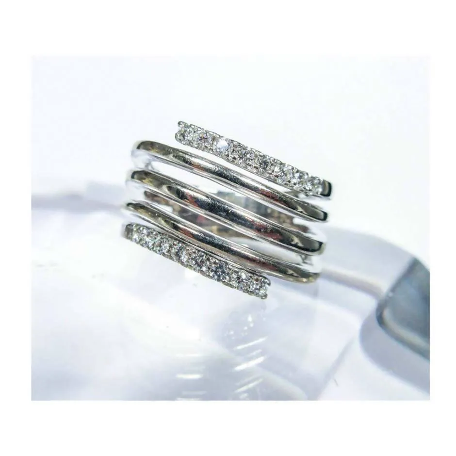 Vintage 14K White Gold and Diamond Accent Spiral Ring