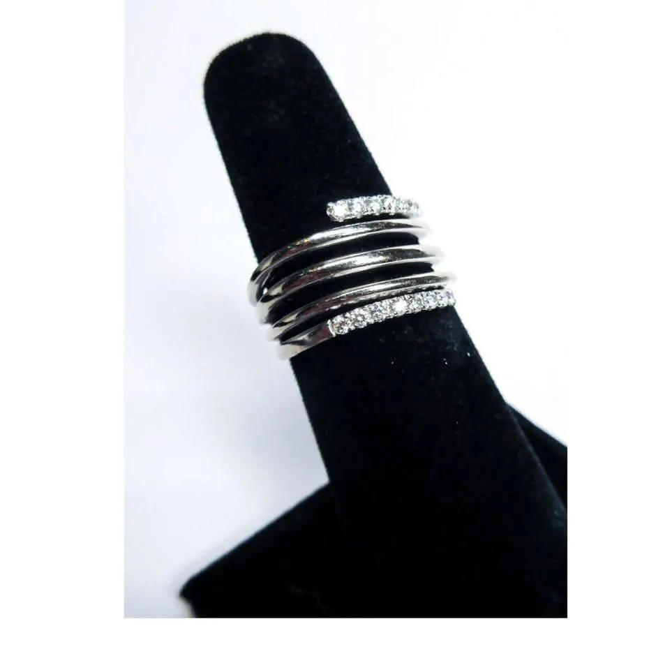 Vintage 14K White Gold and Diamond Accent Spiral Ring