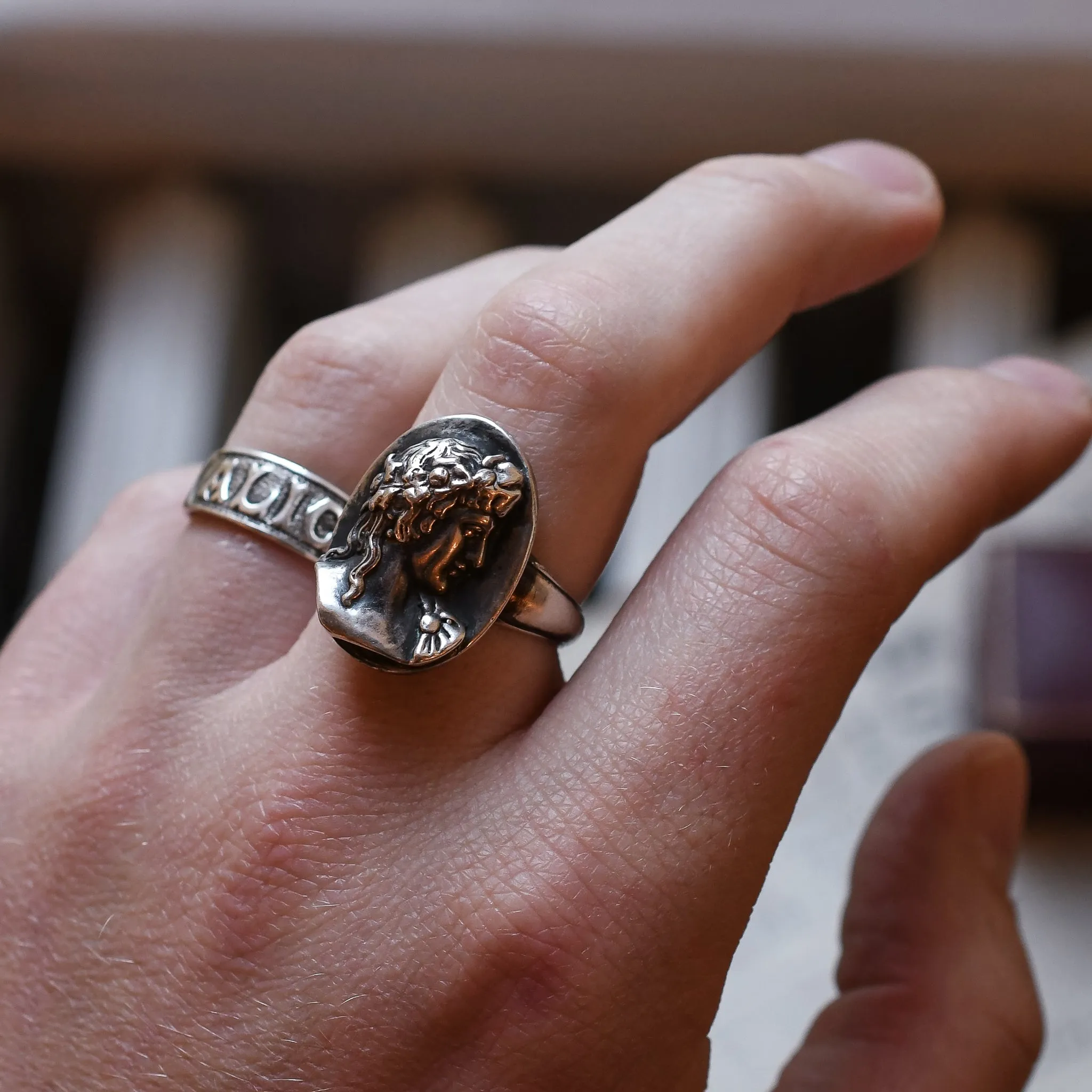 Vintage Antinous Silver Cameo Ring