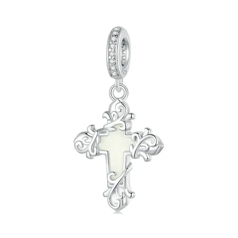 Vintage Cross Pendant with Green Heart