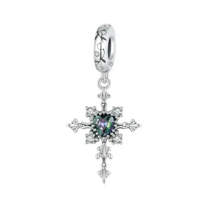 Vintage Cross Pendant with Green Heart