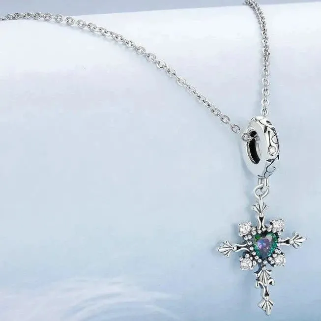 Vintage Cross Pendant with Green Heart