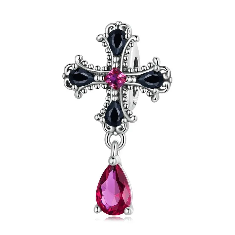 Vintage Cross Pendant with Green Heart