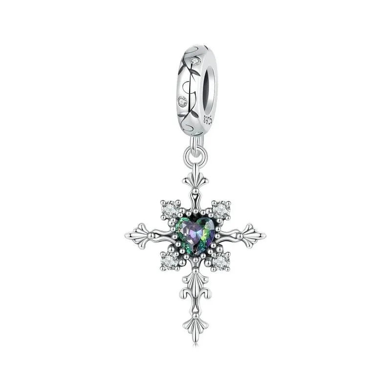 Vintage Cross Pendant with Green Heart