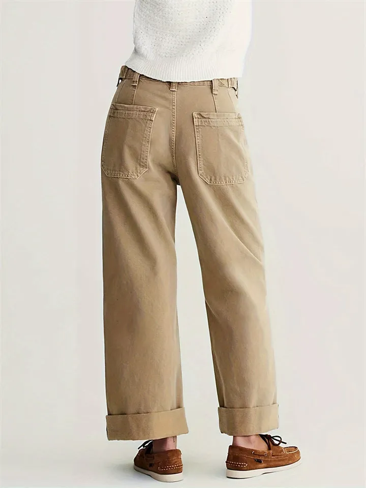 Vintage Patch Pocket Straight-Leg Jeans for Women