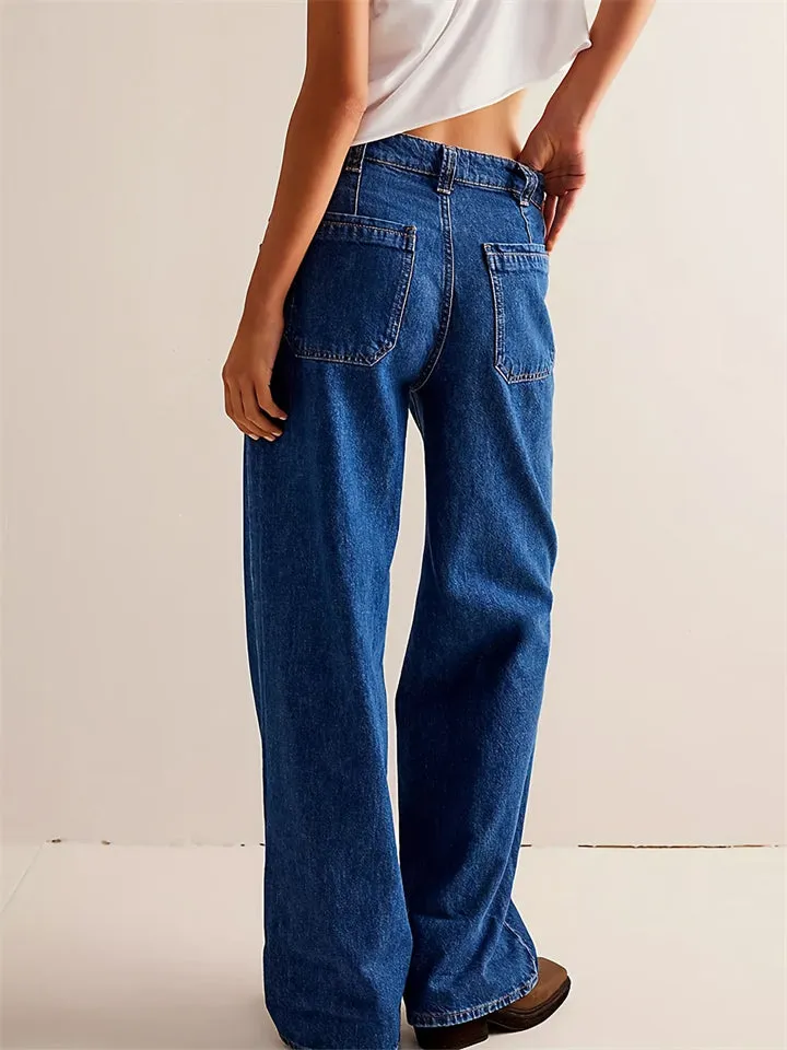 Vintage Patch Pocket Straight-Leg Jeans for Women