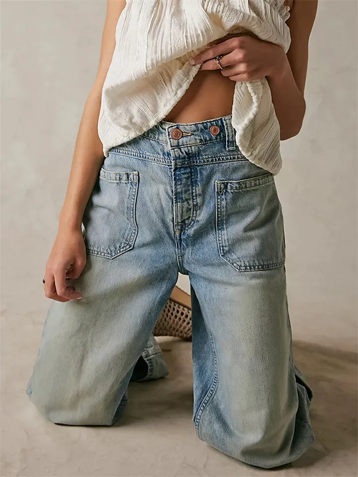 Vintage Patch Pocket Straight-Leg Jeans for Women